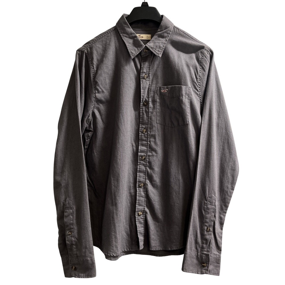 Hollister Shirt Mens L Gray Button Down Long Sleeve Preppy Y2K Casual School